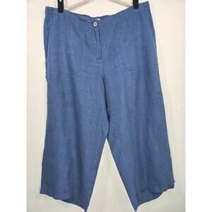 J.Jill Love Linen Blue Crop Pant With Elastic Back Waist, Wide Leg Size XL